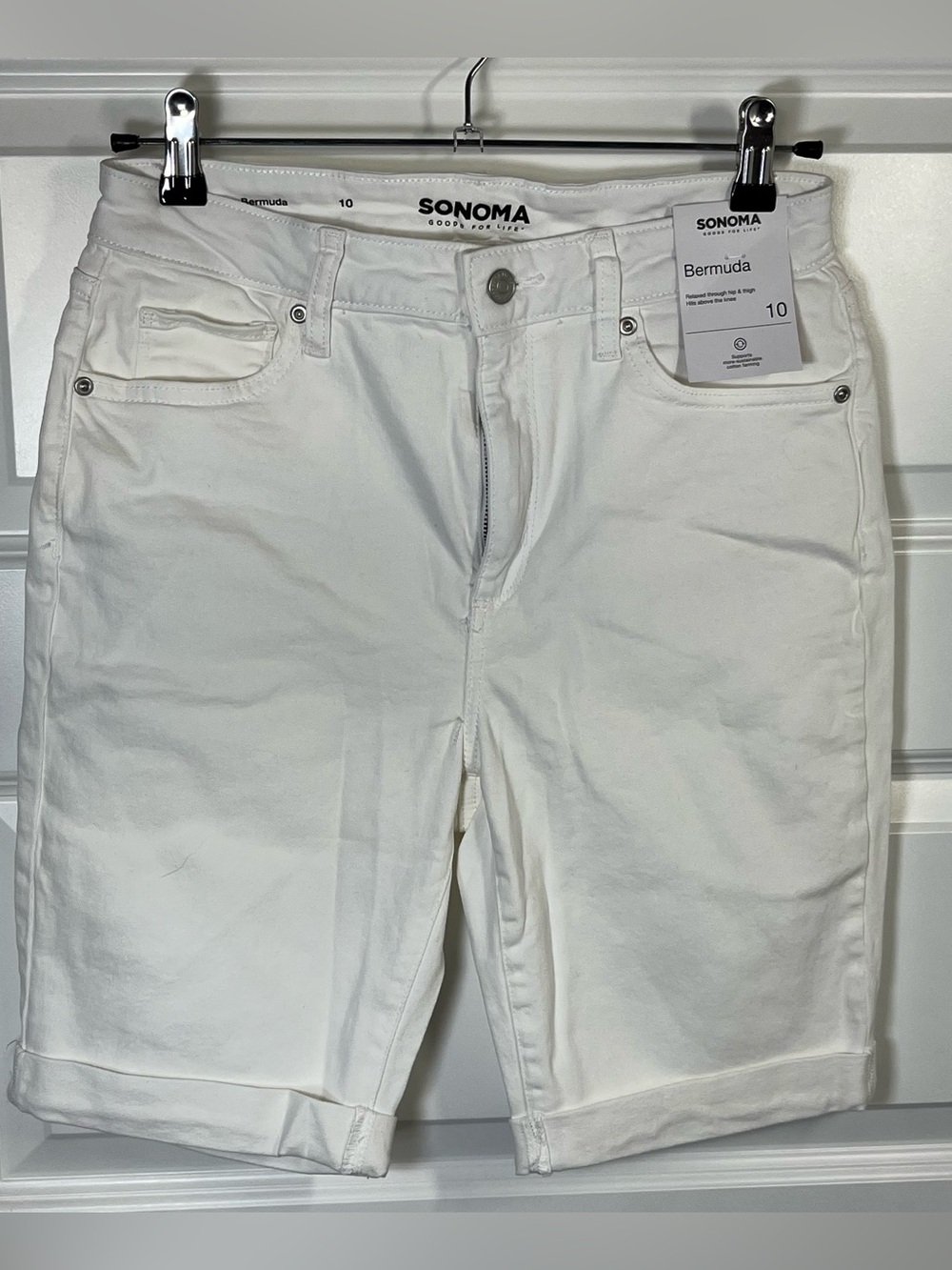 Sonoma White Bermuda Shorts Womens 10 High Rise Stretch Preppy Coastal NWT